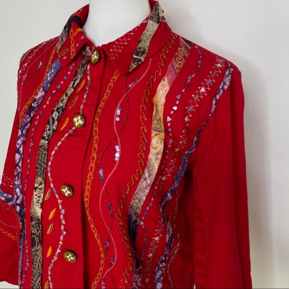 Coldwater Creek Embellished Embroidered Twill Top - Picture 3 of 11